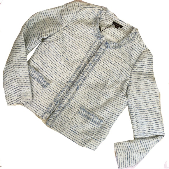 color block Jackets & Blazers - Color Block Blue & Tan Tweed Jacket Small